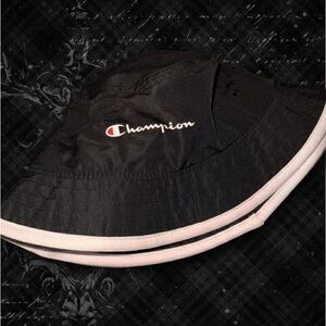 Champion Black Bucket Hat with White Piping and Logo